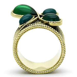 TK1104 - IP Gold(Ion Plating) Stainless Steel Ring with Synthetic Synthetic Glass in Emerald