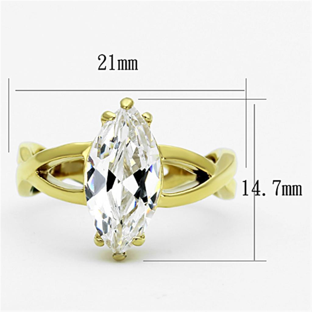 TK1106 - IP Gold(Ion Plating) Stainless Steel Ring with AAA Grade CZ  in Clear - Joyeria Lady