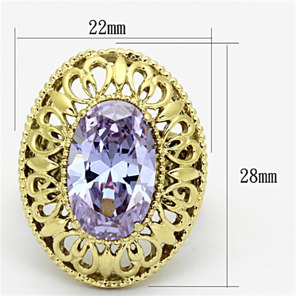 TK1110 - IP Gold(Ion Plating) Stainless Steel Ring with AAA Grade CZ  in Light Amethyst - Joyeria Lady