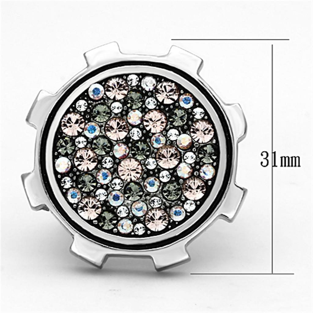 TK1113 - High polished (no plating) Stainless Steel Ring with Top Grade Crystal  in Multi Color - Joyeria Lady