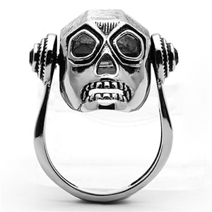 TK1115 - High polished (no plating) Stainless Steel Ring with Top Grade Crystal  in Jet