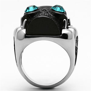 TK1118 - Two-Tone IP Black Stainless Steel Ring with Top Grade Crystal  in Blue Zircon
