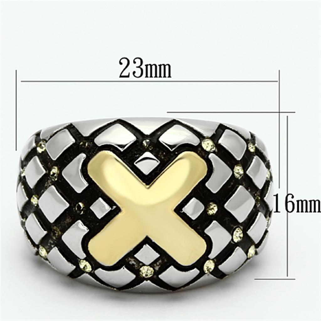 TK1131 - Two-Tone IP Gold (Ion Plating) Stainless Steel Ring with Top Grade Crystal  in Citrine Yellow - Joyeria Lady