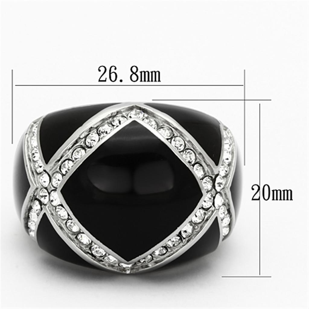 TK1132 - High polished (no plating) Stainless Steel Ring with Top Grade Crystal  in Clear - Joyeria Lady
