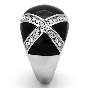 TK1132 - High polished (no plating) Stainless Steel Ring with Top Grade Crystal  in Clear