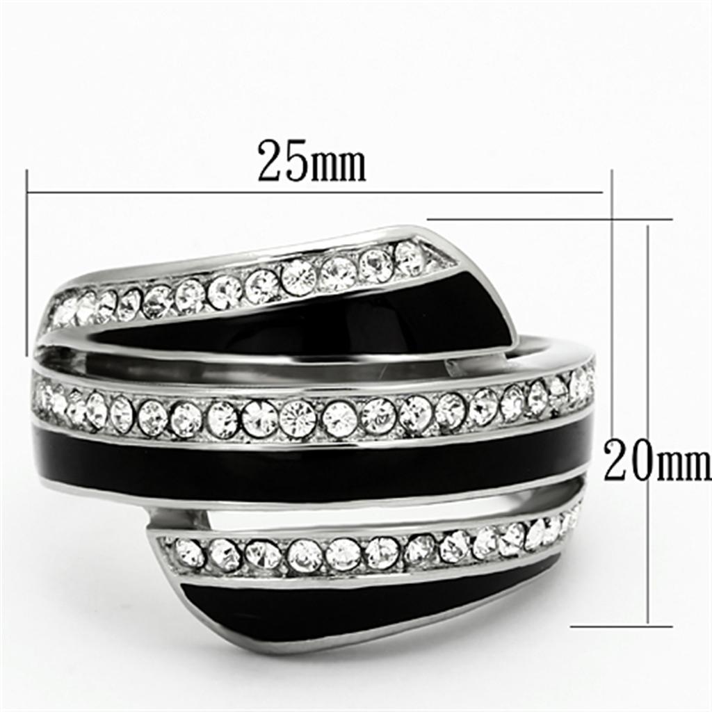 TK1134 - High polished (no plating) Stainless Steel Ring with Top Grade Crystal  in Clear - Joyeria Lady