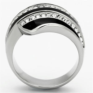 TK1134 - High polished (no plating) Stainless Steel Ring with Top Grade Crystal  in Clear