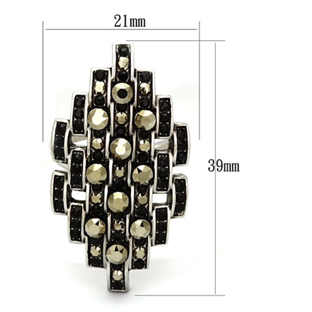 TK1136 - High polished (no plating) Stainless Steel Ring with Top Grade Crystal  in Jet - Joyeria Lady