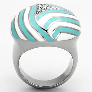 TK1138 - High polished (no plating) Stainless Steel Ring with Top Grade Crystal  in Clear