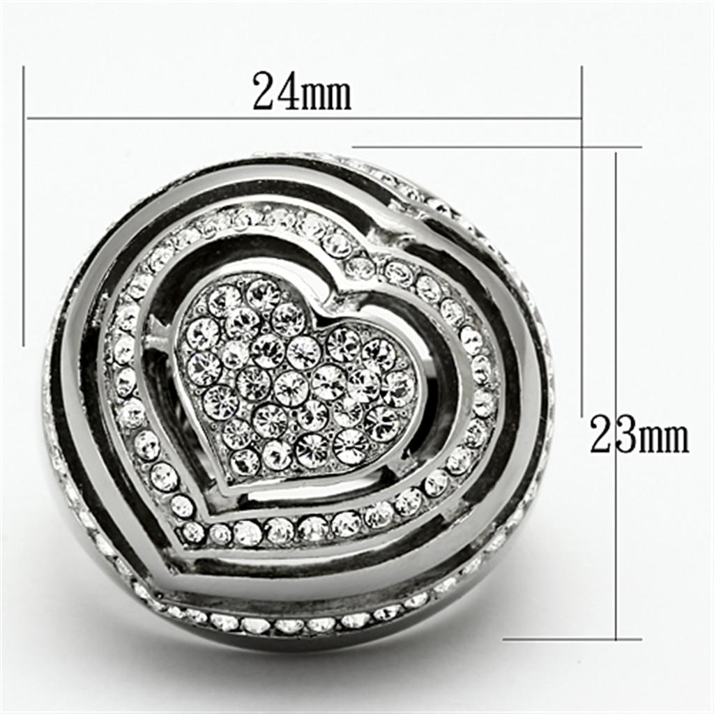 TK1141 - High polished (no plating) Stainless Steel Ring with Top Grade Crystal  in Clear - Joyeria Lady