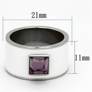 TK1142 - High polished (no plating) Stainless Steel Ring with Synthetic Synthetic Glass in Amethyst