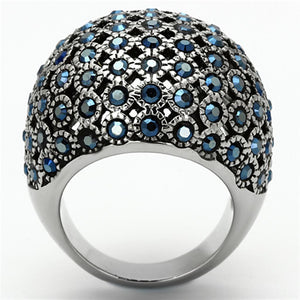 TK1143 - High polished (no plating) Stainless Steel Ring with Top Grade Crystal  in Aquamarine AB