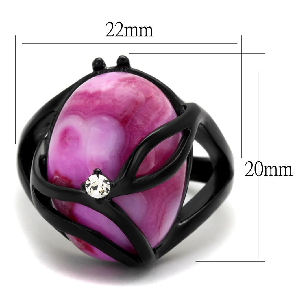 TK1144J - IP Black(Ion Plating) Stainless Steel Ring with Synthetic Cat Eye in Fuchsia - Joyeria Lady