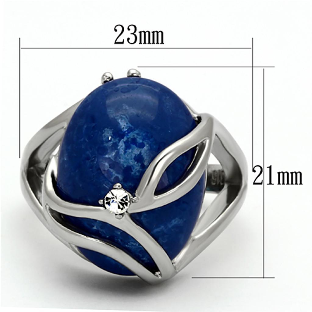 TK1144 - High polished (no plating) Stainless Steel Ring with Synthetic Synthetic Stone in Capri Blue - Joyeria Lady