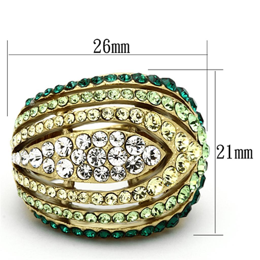 TK1145 - IP Gold(Ion Plating) Stainless Steel Ring with Top Grade Crystal  in Multi Color - Joyeria Lady