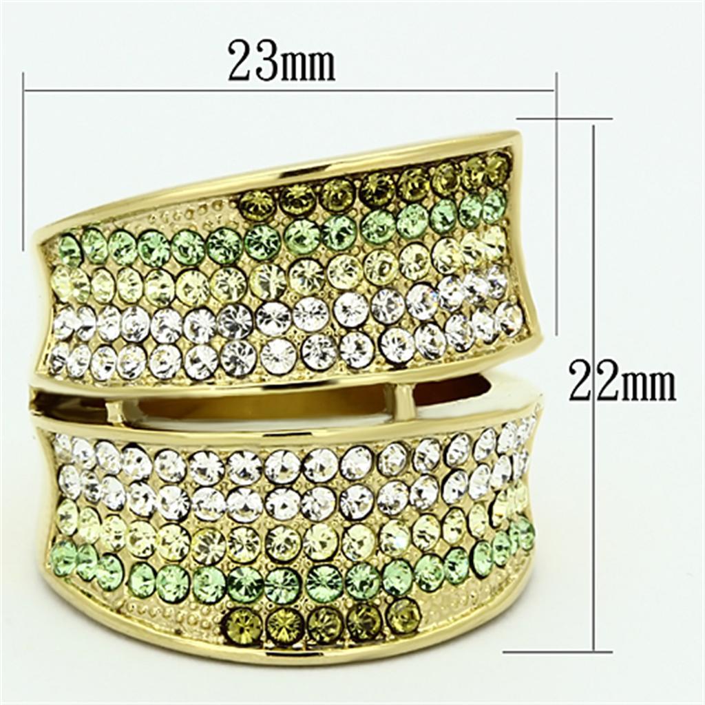 TK1146 - IP Gold(Ion Plating) Stainless Steel Ring with Top Grade Crystal  in Multi Color - Joyeria Lady