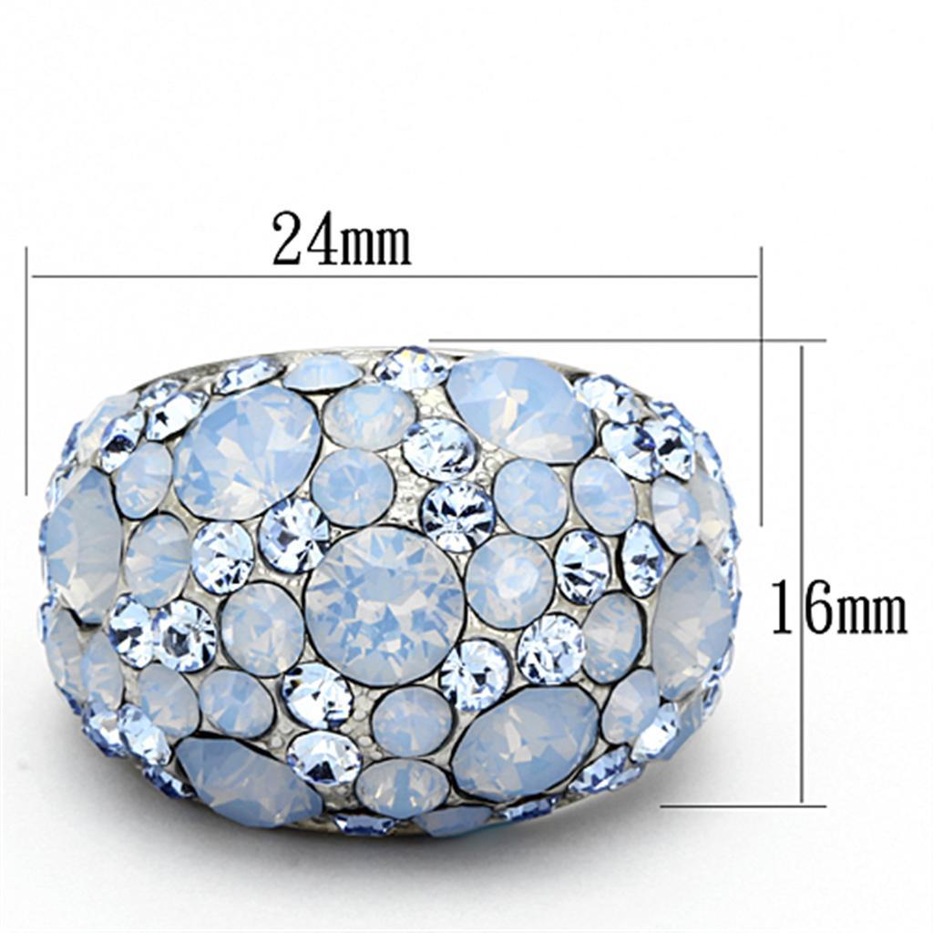 TK1147 - High polished (no plating) Stainless Steel Ring with Top Grade Crystal  in Sea Blue - Joyeria Lady