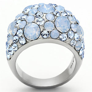 TK1147 - High polished (no plating) Stainless Steel Ring with Top Grade Crystal  in Sea Blue