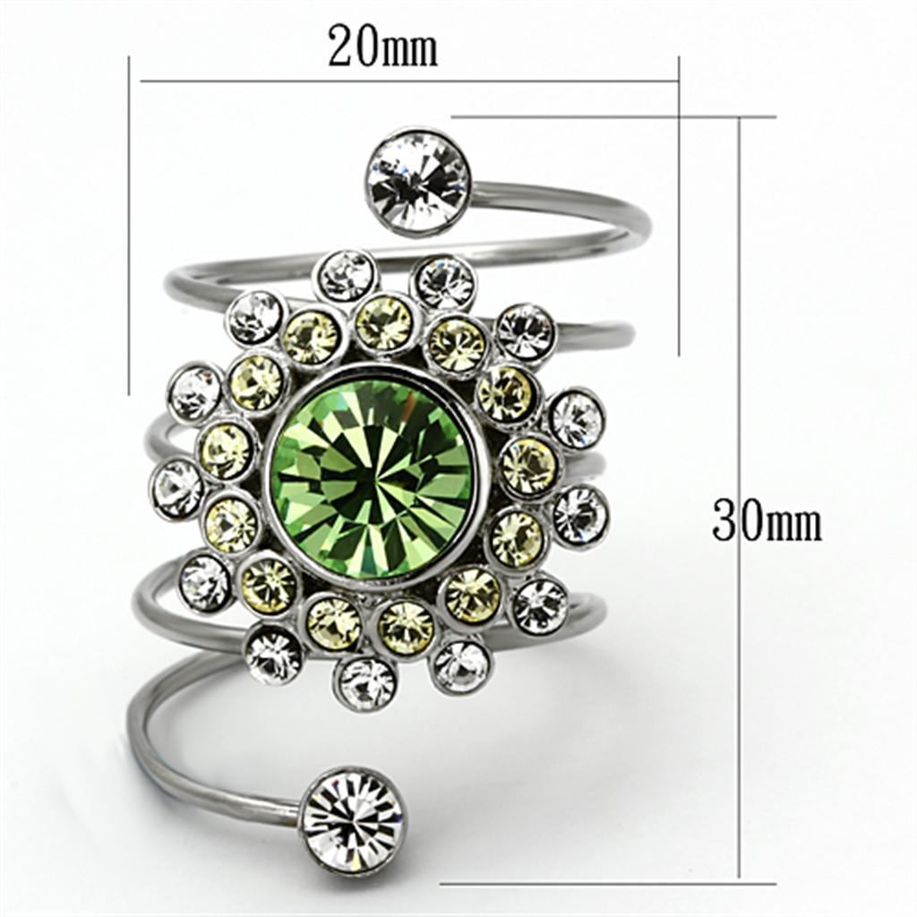 TK1148 - High polished (no plating) Stainless Steel Ring with Top Grade Crystal  in Peridot - Joyeria Lady