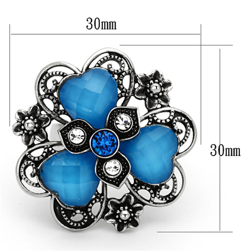 TK1149 - High polished (no plating) Stainless Steel Ring with Synthetic Synthetic Stone in Sea Blue - Joyeria Lady