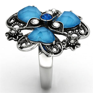 TK1149 - High polished (no plating) Stainless Steel Ring with Synthetic Synthetic Stone in Sea Blue