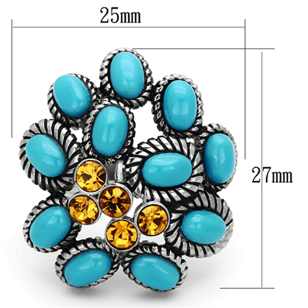 TK1150 - High polished (no plating) Stainless Steel Ring with Synthetic Synthetic Stone in Turquoise - Joyeria Lady