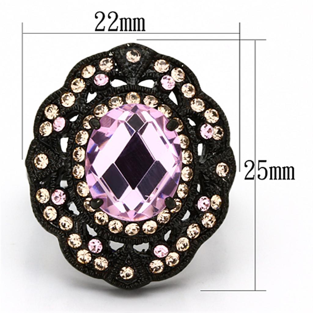 TK1154 - IP Black(Ion Plating) Stainless Steel Ring with Top Grade Crystal  in Light Rose - Joyeria Lady