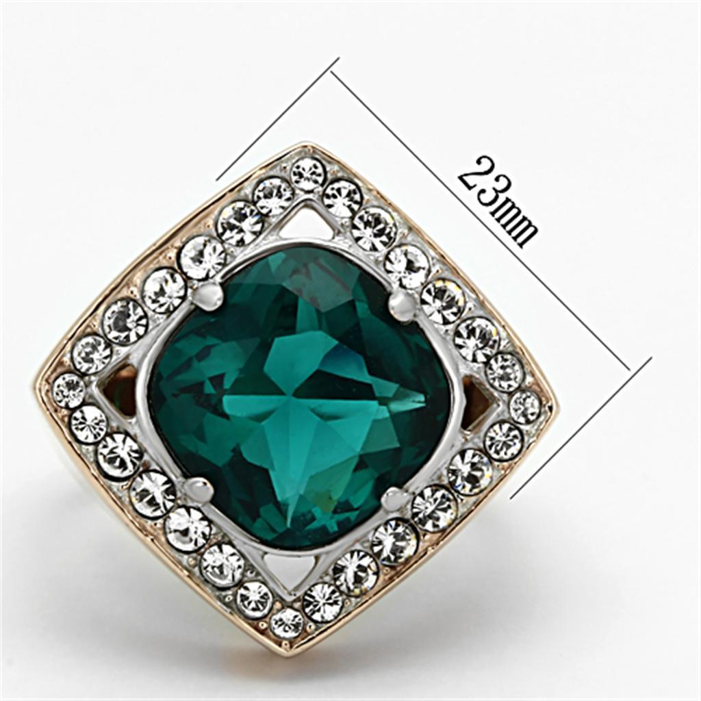 TK1160 - Two-Tone IP Rose Gold Stainless Steel Ring with Synthetic Synthetic Glass in Blue Zircon - Joyeria Lady