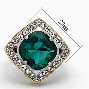 TK1160 - Two-Tone IP Rose Gold Stainless Steel Ring with Synthetic Synthetic Glass in Blue Zircon