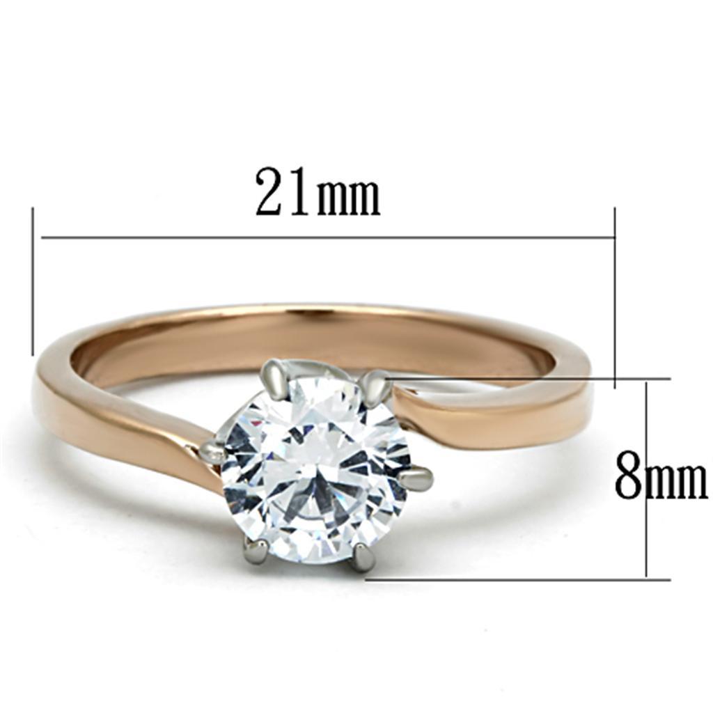 TK1161 - Two-Tone IP Rose Gold Stainless Steel Ring with AAA Grade CZ  in Clear - Joyeria Lady