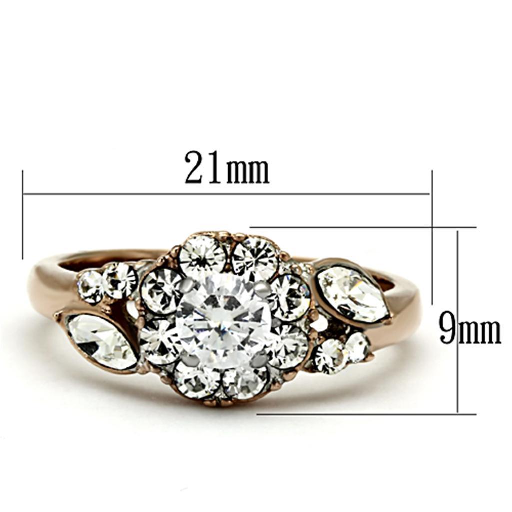 TK1164 - Two-Tone IP Rose Gold Stainless Steel Ring with AAA Grade CZ  in Clear - Joyeria Lady