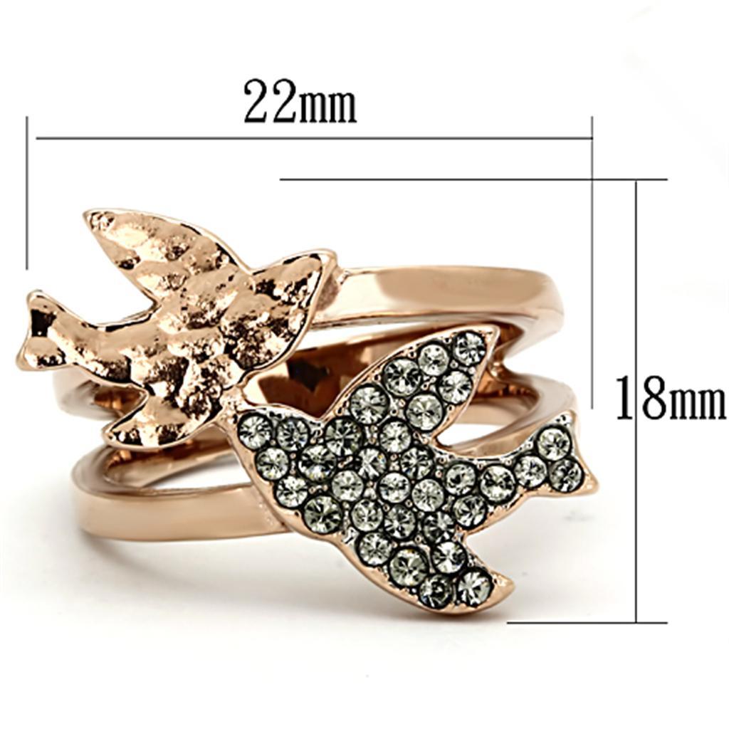 TK1165 - Two-Tone IP Rose Gold Stainless Steel Ring with Top Grade Crystal  in Black Diamond - Joyeria Lady