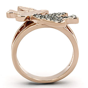 TK1165 - Two-Tone IP Rose Gold Stainless Steel Ring with Top Grade Crystal  in Black Diamond