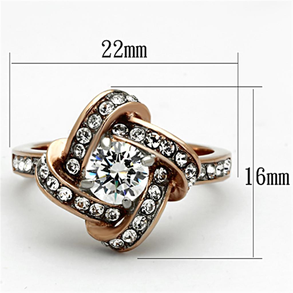 TK1166 - Two-Tone IP Rose Gold Stainless Steel Ring with AAA Grade CZ  in Clear - Joyeria Lady