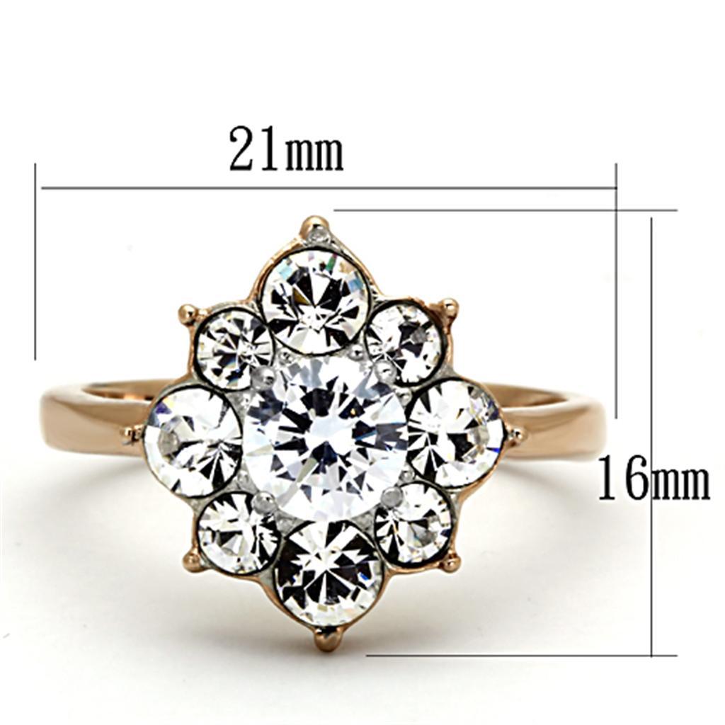 TK1168 - Two-Tone IP Rose Gold Stainless Steel Ring with AAA Grade CZ  in Clear - Joyeria Lady