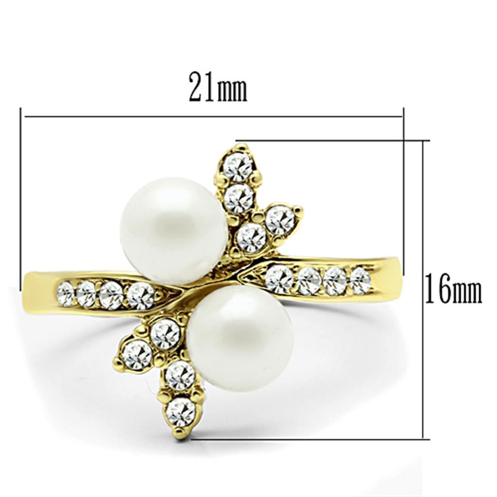 TK116G - IP Gold(Ion Plating) Stainless Steel Ring with Synthetic Pearl in White - Joyeria Lady