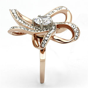 TK1170 - Two-Tone IP Rose Gold Stainless Steel Ring with AAA Grade CZ  in Clear