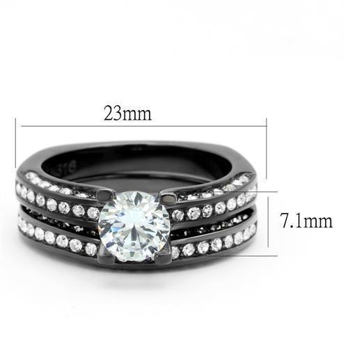 TK1175LJ - IP Light Black  (IP Gun) Stainless Steel Ring with AAA Grade CZ  in Clear - Joyeria Lady