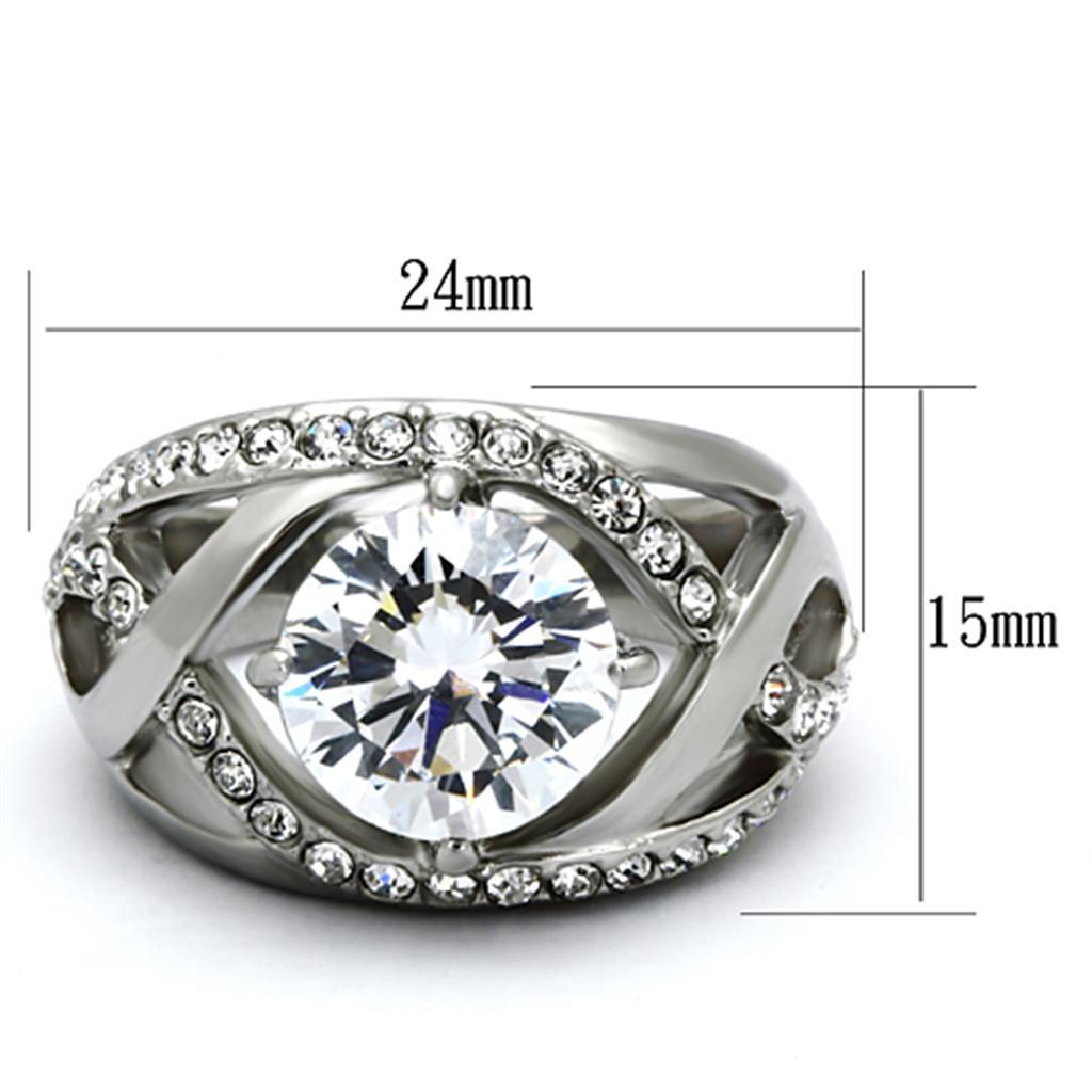 TK1176 - High polished (no plating) Stainless Steel Ring with AAA Grade CZ  in Clear - Joyeria Lady