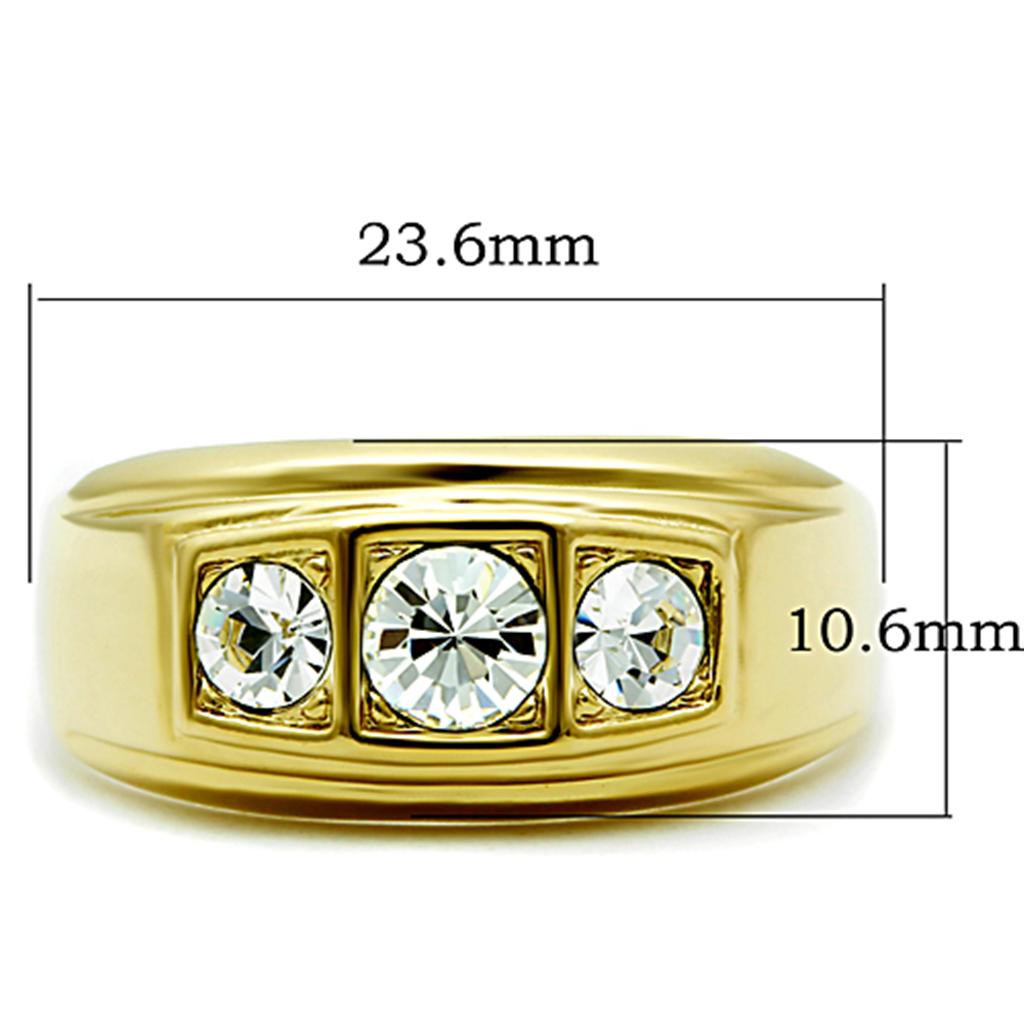 TK119G IP Gold(Ion Plating) Stainless Steel Ring with Top Grade Crystal in Clear - Joyeria Lady
