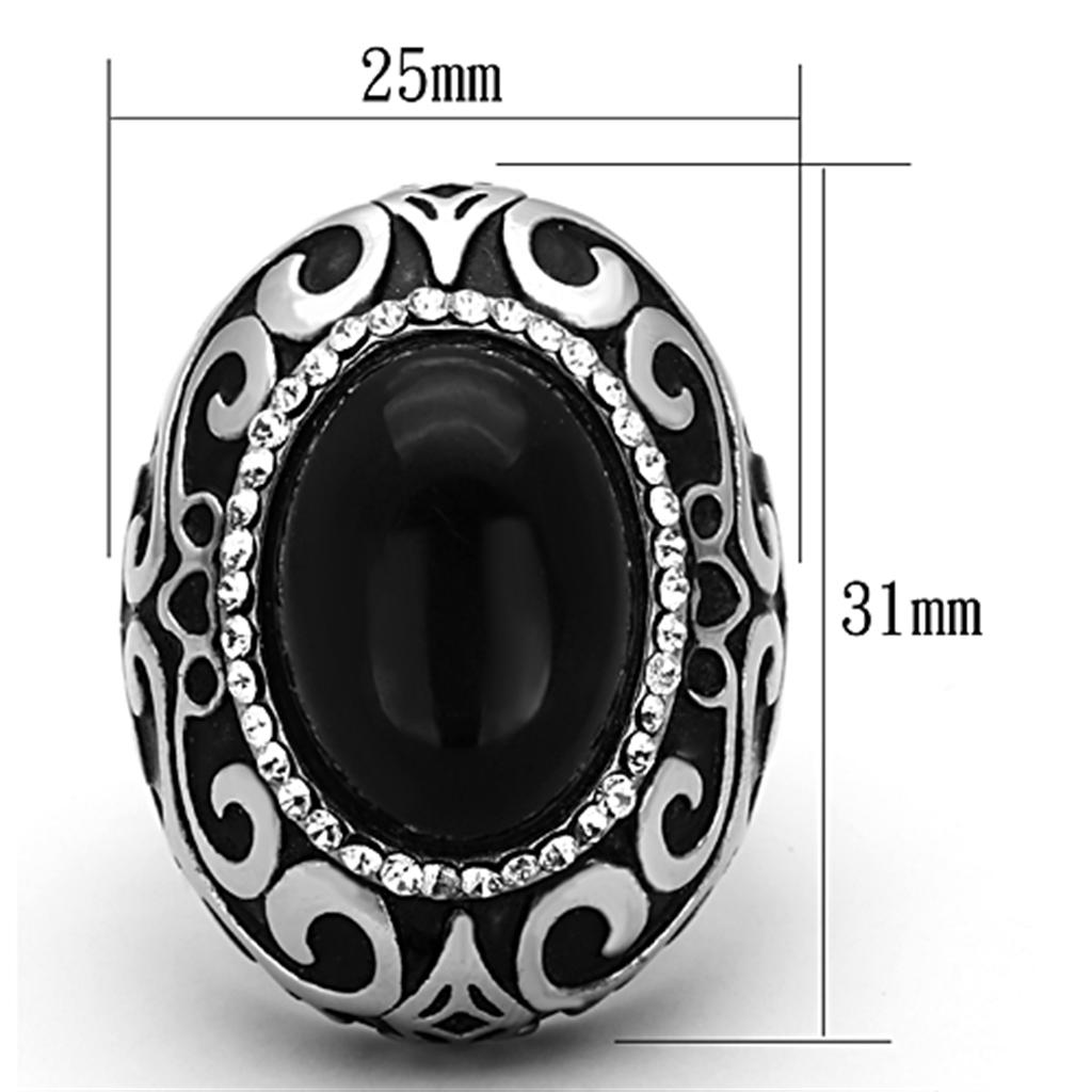TK1211 - High polished (no plating) Stainless Steel Ring with Synthetic Cat Eye in Jet - Joyeria Lady