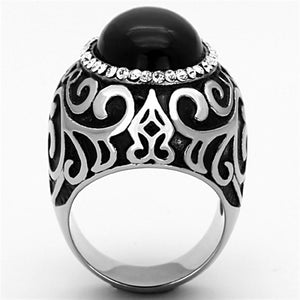 TK1211 - High polished (no plating) Stainless Steel Ring with Synthetic Cat Eye in Jet