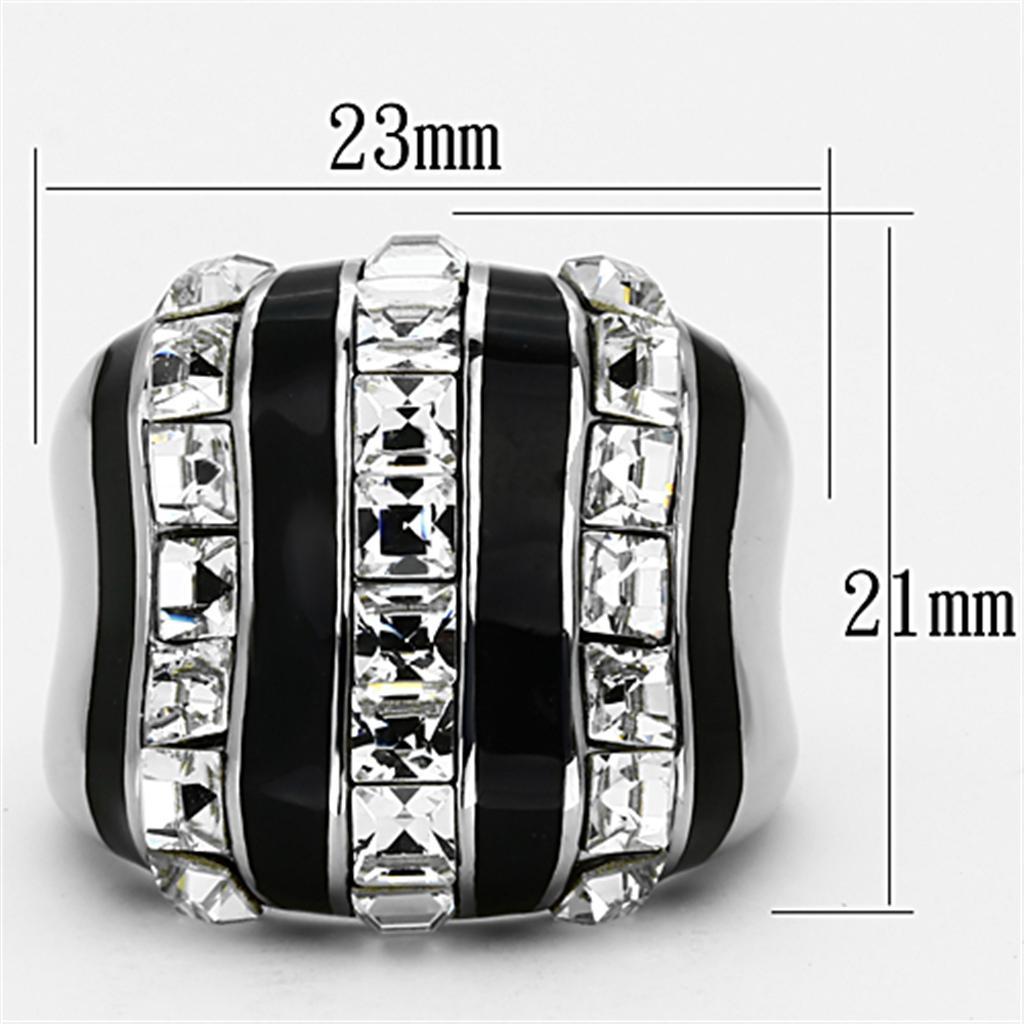 TK1213 - High polished (no plating) Stainless Steel Ring with Top Grade Crystal  in Clear - Joyeria Lady