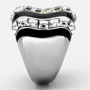 TK1213 - High polished (no plating) Stainless Steel Ring with Top Grade Crystal  in Clear