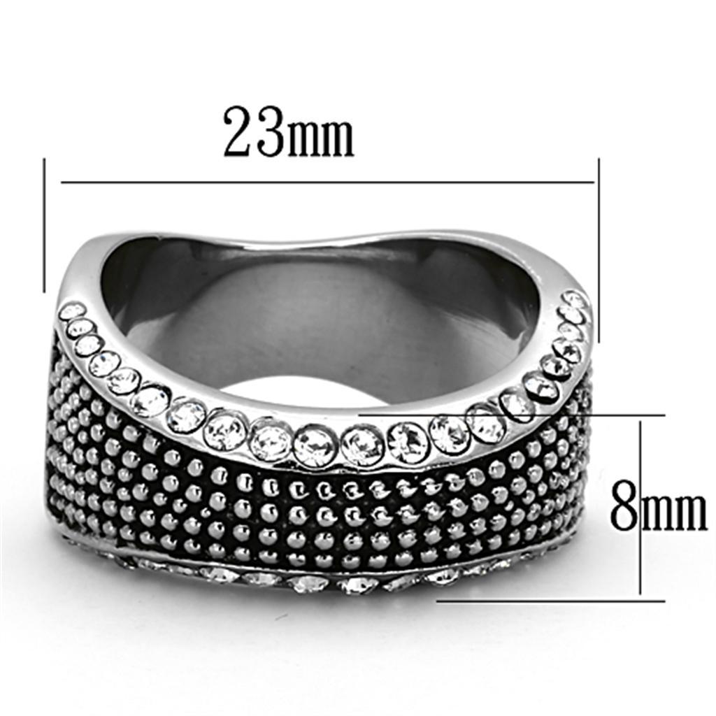 TK1216 - High polished (no plating) Stainless Steel Ring with Top Grade Crystal  in Clear - Joyeria Lady