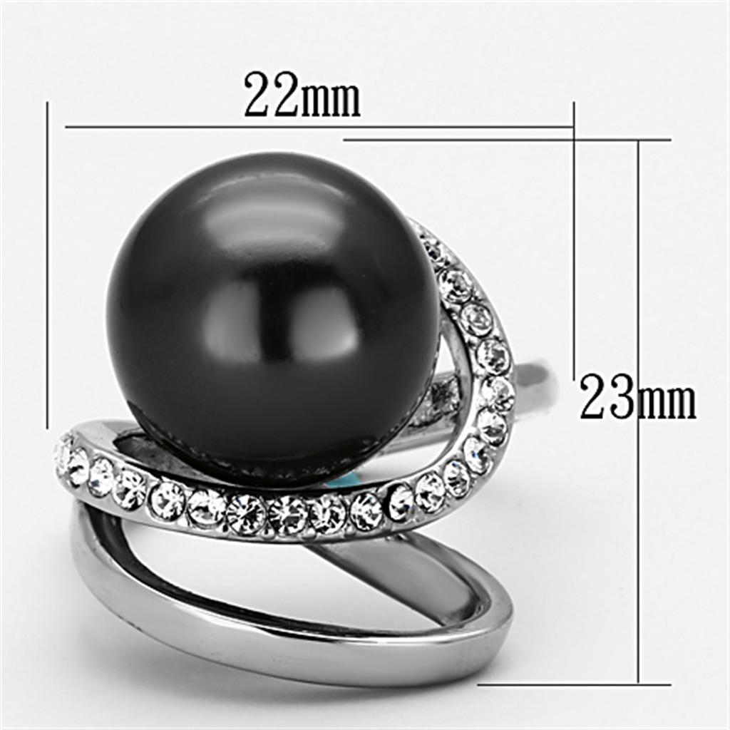 TK1218 - High polished (no plating) Stainless Steel Ring with Synthetic Pearl in Gray - Joyeria Lady