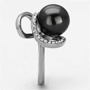 TK1218 - High polished (no plating) Stainless Steel Ring with Synthetic Pearl in Gray