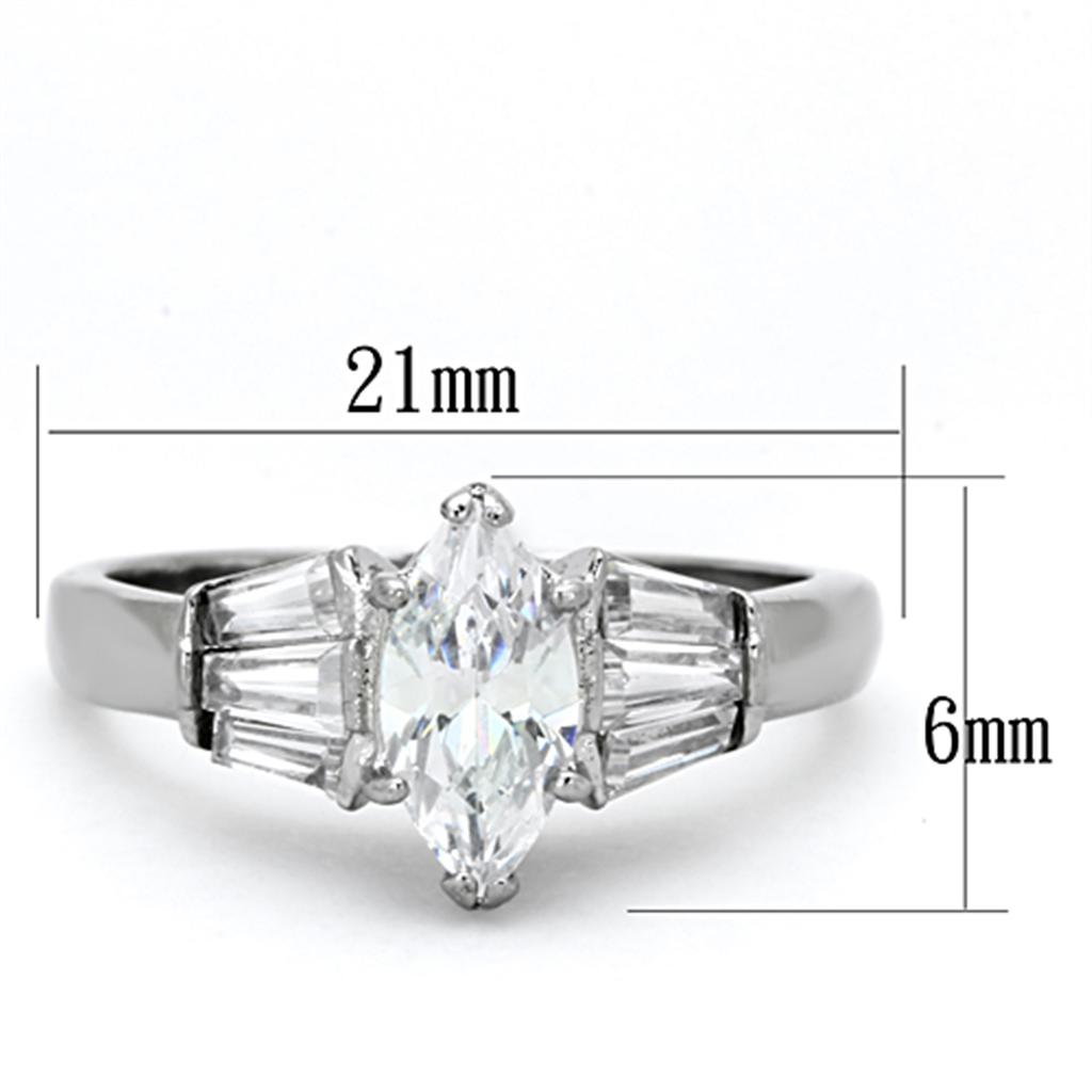 TK1220 - High polished (no plating) Stainless Steel Ring with AAA Grade CZ  in Clear - Joyeria Lady