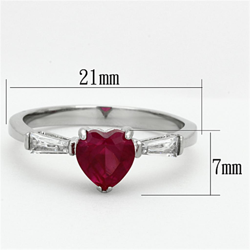 TK1221 - High polished (no plating) Stainless Steel Ring with AAA Grade CZ  in Ruby - Joyeria Lady