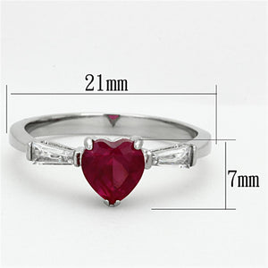 TK1221 - High polished (no plating) Stainless Steel Ring with AAA Grade CZ  in Ruby